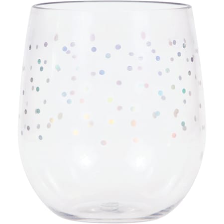 Iridescent Dots Plastic Stemless Wine Glasses By, 14oz, 6PK